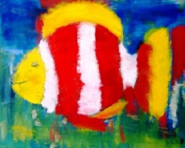 Peinture intitulée "poisson-clown-heure…" par Jack Mast, Œuvre d'art originale, Huile