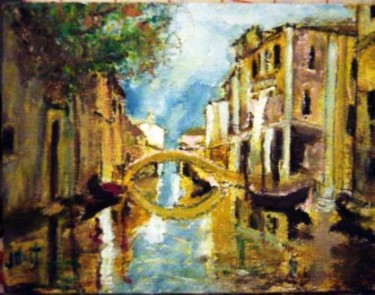 Peinture intitulée "pont dans venise" par Jack Mast, Œuvre d'art originale, Huile