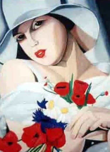 Painting titled "la-femme-au-bouquet" by Jack Mast, Original Artwork, Oil