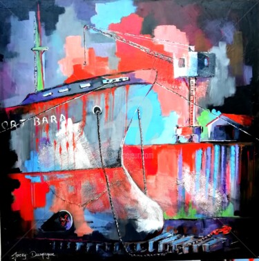 Painting titled "Navire Port Bara en…" by Jacky Dumergue, Original Artwork, Oil