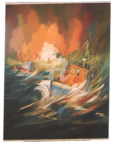 Painting titled "Chalutiers à la cap" by Jacky Dumergue, Original Artwork, Oil