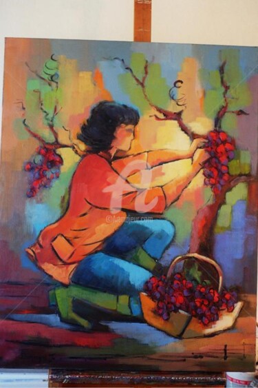 Peinture intitulée "La grapille n°2" par Jacky Dumergue, Œuvre d'art originale, Huile