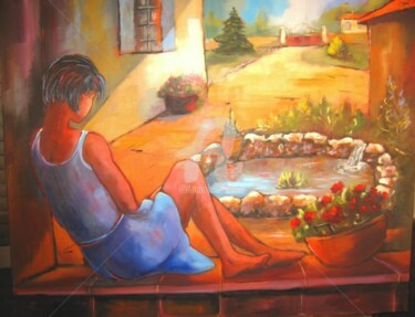 Painting titled "Reverie dans le jar…" by Jacky Dumergue, Original Artwork, Oil