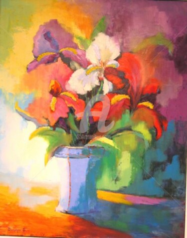 Peinture intitulée "Les iris" par Jacky Dumergue, Œuvre d'art originale, Huile