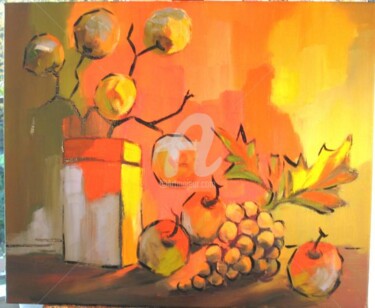 Peinture intitulée "Les trois pommes" par Jacky Dumergue, Œuvre d'art originale, Huile