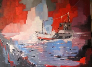 Painting titled "Route pêche" by Jacky Dumergue, Original Artwork, Oil