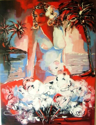 Painting titled "Jolies fleurs des i…" by Jacky Dumergue, Original Artwork, Oil