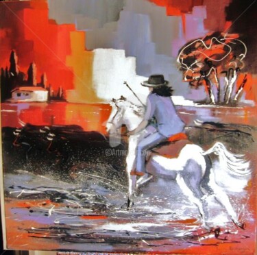 Peinture intitulée "La manade" par Jacky Dumergue, Œuvre d'art originale, Huile