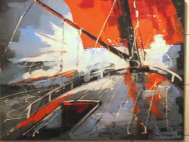 Peinture intitulée "Tempête sur le "Ven…" par Jacky Dumergue, Œuvre d'art originale, Huile