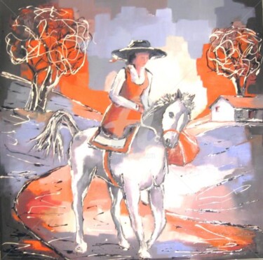 Painting titled "L'amazone I" by Jacky Dumergue, Original Artwork, Oil