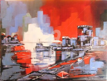 Painting titled "Le port de La Roche…" by Jacky Dumergue, Original Artwork, Oil