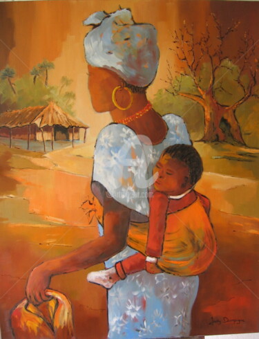 Painting titled "Africaine-1.jpg" by Jacky Dumergue, Original Artwork, Oil