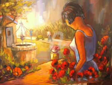 Painting titled "Promenade-dans-le-j…" by Jacky Dumergue, Original Artwork