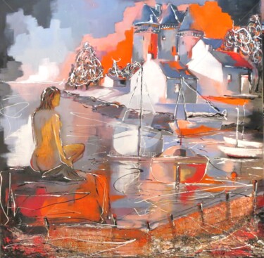Peinture intitulée "La Sirène de Copenh…" par Jacky Dumergue, Œuvre d'art originale, Huile