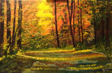 Painting titled "Clairière en forêt" by Jacky Monka, Original Artwork, Acrylic Mounted on artwork_cat.