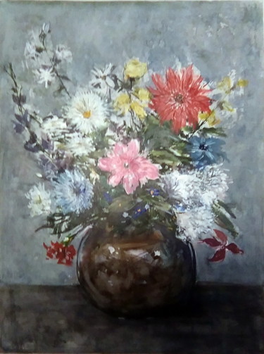 Painting titled "Bouquet champêtre" by Jacky Monka, Original Artwork, Watercolor