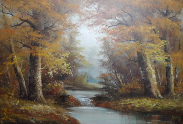Painting titled "foret-enchantee" by Jacky Monka, Original Artwork, Oil