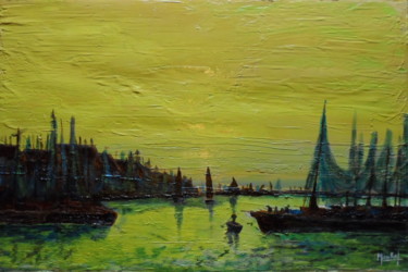 Painting titled "matin-au-port" by Jacky Monka, Original Artwork, Oil