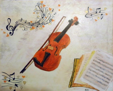 Painting titled "Note de musique" by Jacky Monka, Original Artwork, Oil