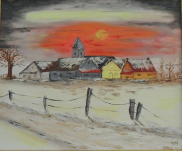 Painting titled "village-hiver" by Jacky Monka, Original Artwork