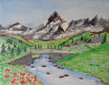 Peinture intitulée "eau-des-montagnes" par Jacky Monka, Œuvre d'art originale, Huile