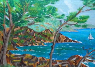 Painting titled "calanque" by Jacky Monka, Original Artwork, Oil
