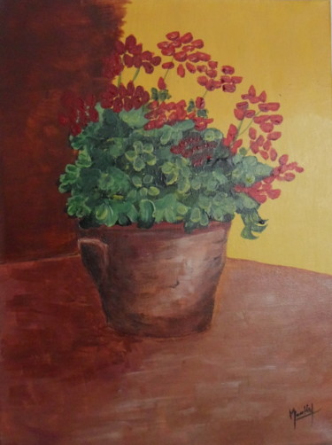 Painting titled "geranium" by Jacky Monka, Original Artwork, Acrylic