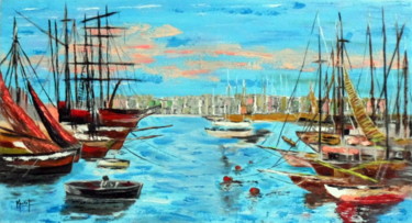 Painting titled "voiliers-au-port" by Jacky Monka, Original Artwork, Oil