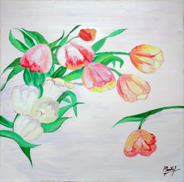 Peinture intitulée "les tulipes" par Jacky Monka, Œuvre d'art originale, Huile