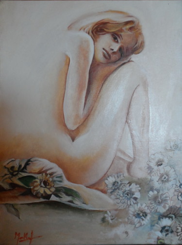Painting titled "Beaute-fleurie" by Jacky Monka, Original Artwork, Oil