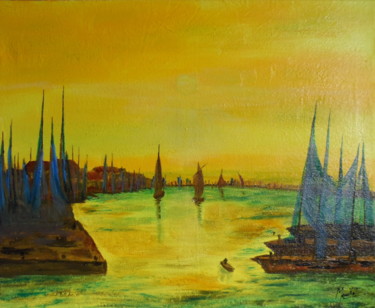 Malerei mit dem Titel "soleil-levant (2)" von Jacky Monka, Original-Kunstwerk, Öl