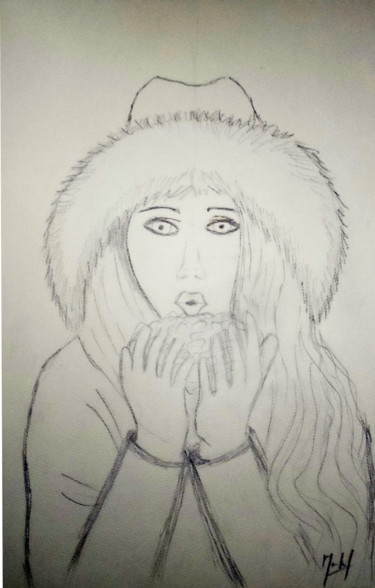 Drawing titled "Boule de neige" by Jacky Monka, Original Artwork, Pencil
