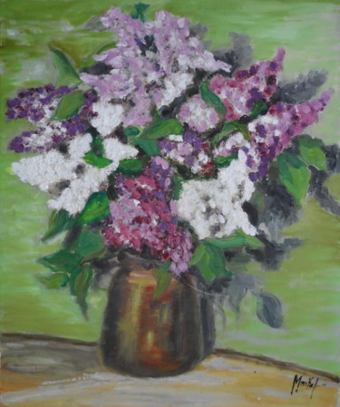 Painting titled "lilas" by Jacky Monka, Original Artwork, Oil