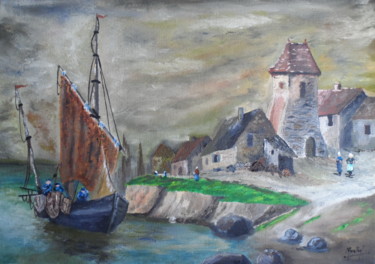 Painting titled "Paysage breton" by Jacky Monka, Original Artwork, Oil