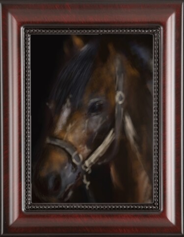 Arts numériques intitulée "Le cheval brun" par Jacky Patin, Œuvre d'art originale, Peinture numérique