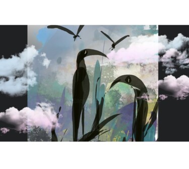 제목이 "Les oiseaux noirs"인 디지털 아트 Jacky Patin로, 원작, 디지털 페인팅