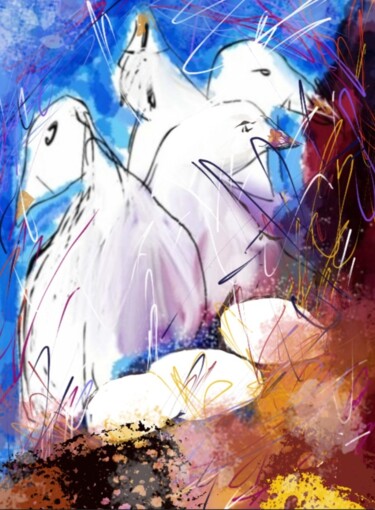 Arts numériques intitulée "Les oiseaux de mer…" par Jacky Patin, Œuvre d'art originale, Peinture numérique