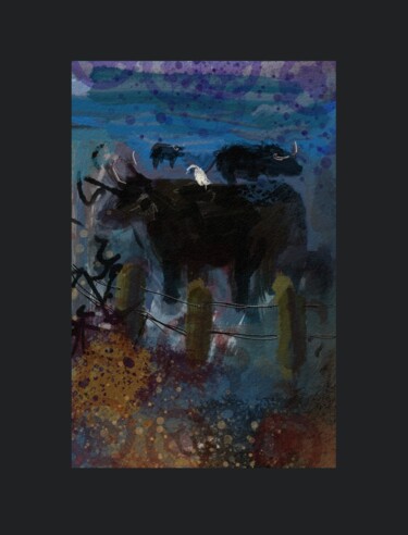 Arts numériques intitulée "Les taureaux..." par Jacky Patin, Œuvre d'art originale, Peinture numérique