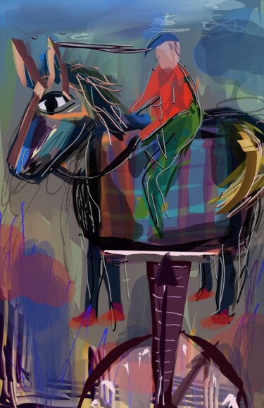 Arts numériques intitulée "La pesée du jockey.…" par Jacky Patin, Œuvre d'art originale, Peinture numérique