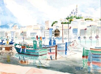 Peinture intitulée "Le Vieux-Port de Ma…" par Jacky Roger, Œuvre d'art originale, Huile