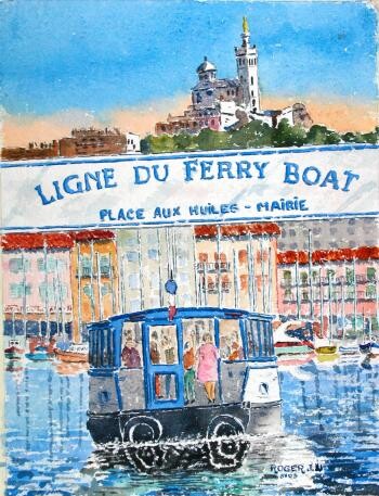 Peinture intitulée "Le Ferry-Boat du Vi…" par Jacky Roger, Œuvre d'art originale, Huile