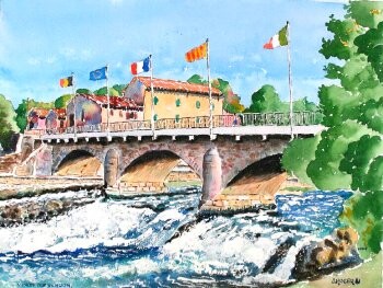 Peinture intitulée "Le pont de Vinon-su…" par Jacky Roger, Œuvre d'art originale, Huile