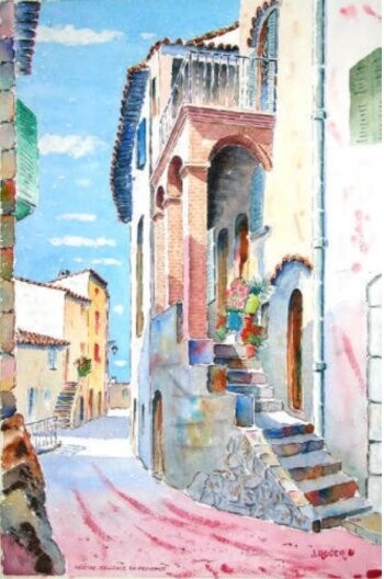 Painting titled "Vieille rue à Moiss…" by Jacky Roger, Original Artwork, Oil