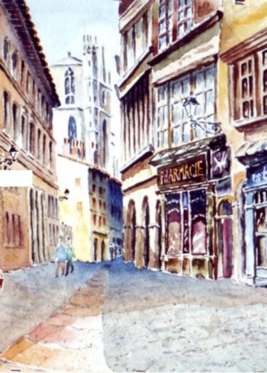 Painting titled "Le vieux Lyon à St…" by Jacky Roger, Original Artwork, Oil