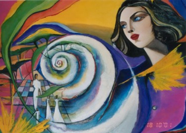 Painting titled "SPIRALE VITALE" by Nicole Sadin, Original Artwork, Oil Mounted on Wood Stretcher frame