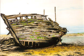 Peinture intitulée "bateau echoue" par Jacky Guilvout, Œuvre d'art originale