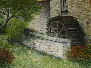 Peinture intitulée "le moulin a eau" par Jacky Guilvout, Œuvre d'art originale
