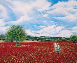 Peinture intitulée "peintre dans champ…" par Jacky Guilvout, Œuvre d'art originale