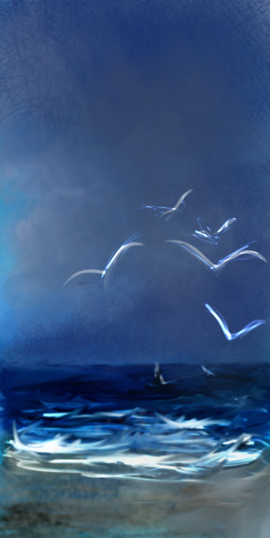 Arts numériques intitulée "Tempête en haute mer" par Jacky Patin, Œuvre d'art originale, Travail numérique 2D