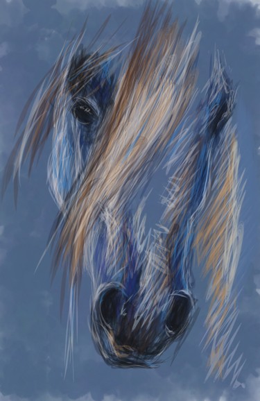 Arts numériques intitulée "Équestre" par Jacky Patin, Œuvre d'art originale, Peinture numérique